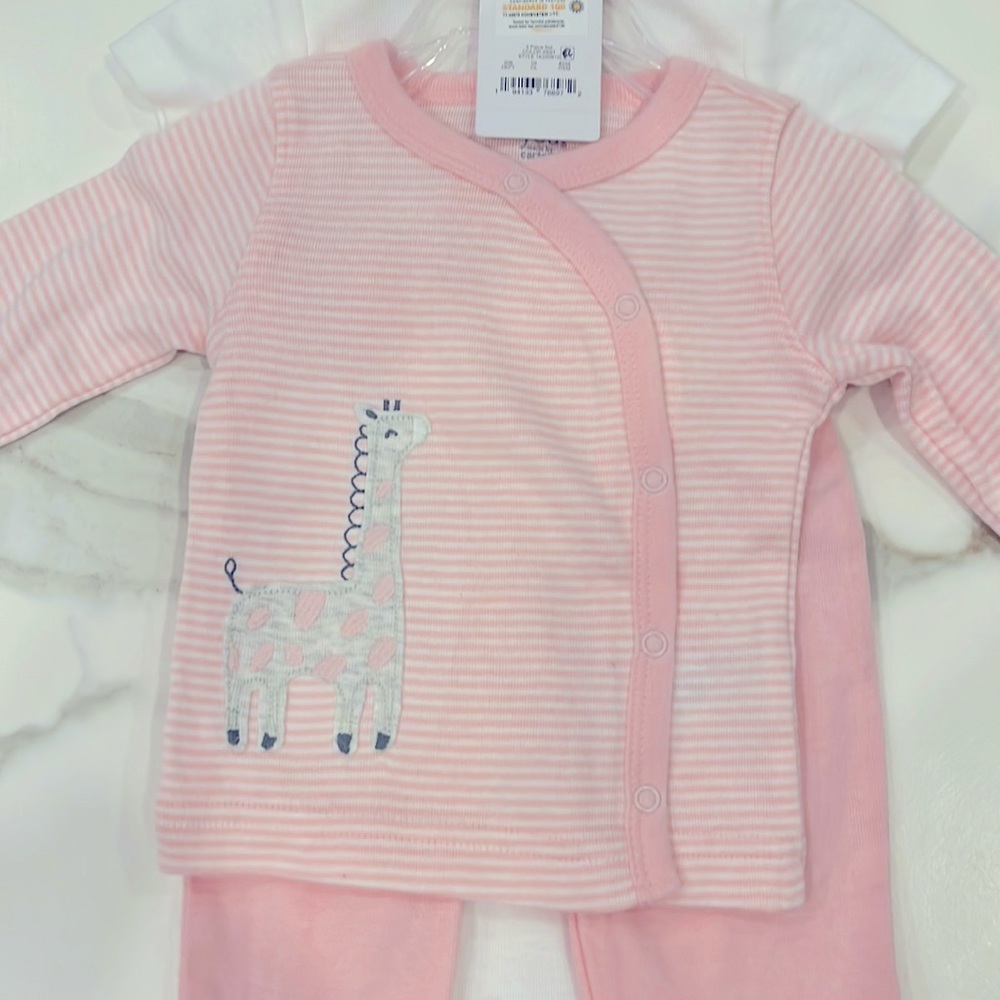 Carter’s 3 mth pink/white, & gray. 3pc- top with pants & onesie CUTE GIRAFFE! 🦒 - Picture 6 of 8
